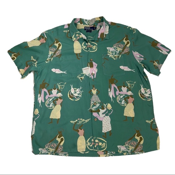 Polo Ralph Lauren Other - Vintage Polo Ralph Lauren ultra rare camp shirt,green with island fishing people